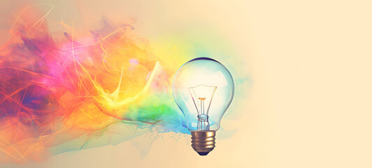 Colorful Light Bulb with Dynamic Smoke on Dark Background