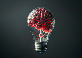 Innovative Concept of Brain Power and Creativity Brain Inside a Light Bulb