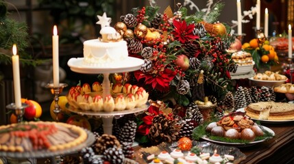 A table set up for Christmas dinner.