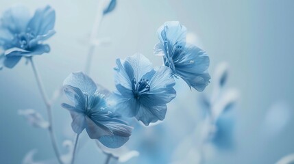 Bouquet of delicate blue flowers against a light blue background, generative AI