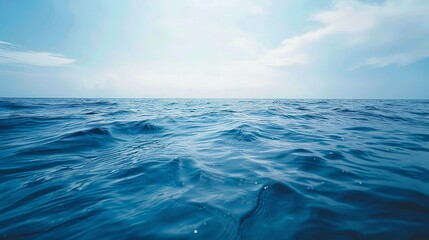 Blue Ocean Waves against a light blue sky, generative AI