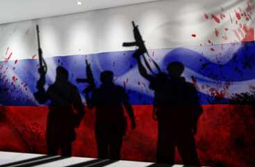 Concept of terrorist attack in Russia, terrorists shooting at people