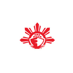 boat with sun background