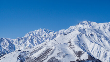 冬の白馬村から見る冠雪した北アルプス　遠景