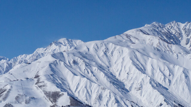 冬の白馬村から見る冠雪した北アルプス　遠景