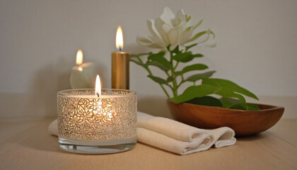 Relaxation therapy candle flame, aromatherapy, luxury, decoration, indoors, nature colourful background