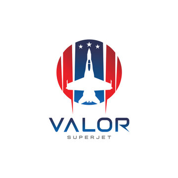Hornet Jet F-18 logo design with US flag accent logo design