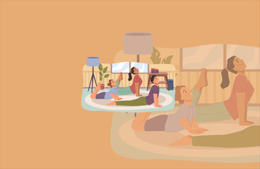 vector illustration of family day, where each family has its own activities, for example gathering in the same family room, holidays, sports with the family.