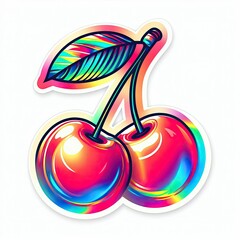 vibrant colorful sticker design of two cherry isolated on white background