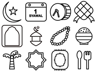 eid al fitr outline icon set. icons for report, presentation, diagram, web design