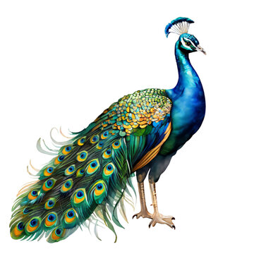 Peacock, watercolor style, isolated on transparent background