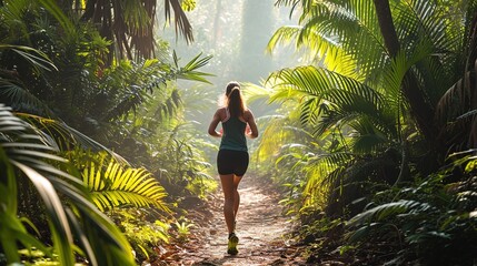 woman running in the park; person in the forest A Blend of Nature's Serenity and Active Living