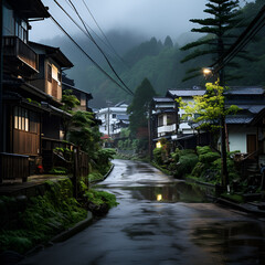 雨上がりの田舎町　GenerativeAI
