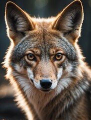 Obraz premium Vertical portrait of a fierce coyote looking at camera from Generative AI