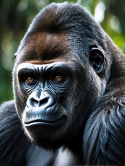Vertical portrait of a fierce gorilla looking at camera from Generative AI