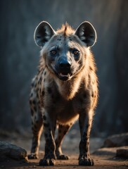Vertical portrait of a fierce hyena looking at camera from Generative AI