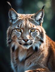 Obraz premium Vertical portrait of a fierce lynx looking at camera from Generative AI