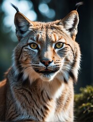 Vertical portrait of a fierce lynx looking at camera from Generative AI