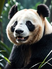 Vertical portrait of a fierce panda looking at camera from Generative AI