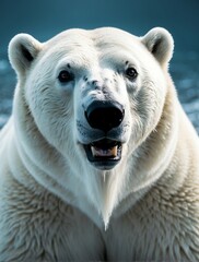 Vertical portrait of a fierce polar bear looking at camera from Generative AI