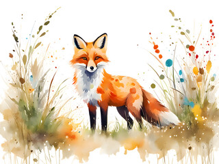 A red fox hiding in the grass watching your colorful illustrations