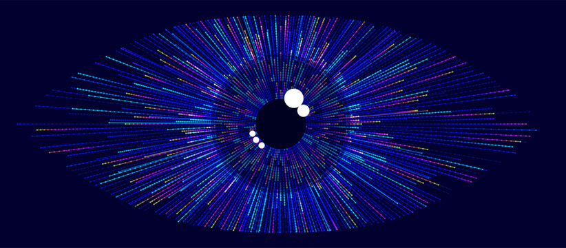 Digital Eye. Computer Vision AI Concept. Abstract Science Technology Illustration. Technology Big Data Neural Network Background Concept. Vector Illustration.