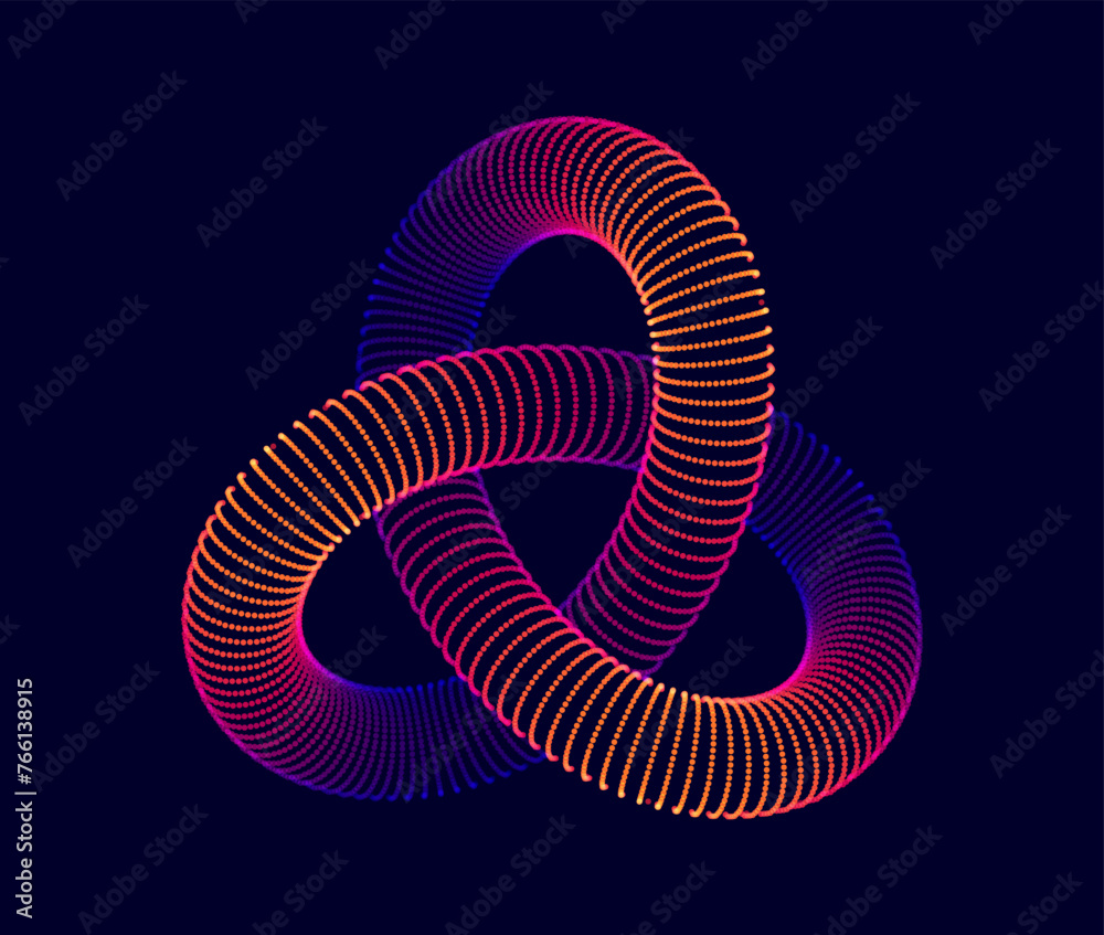 Poster 3D Trefoil Torus Knot Dynamic Round Shape. Abstract Modern Graphic Design Element. Geometric Symbol. Creative Vector Template. Impossible Circle Sign. Abstract Design, Impossible Object.