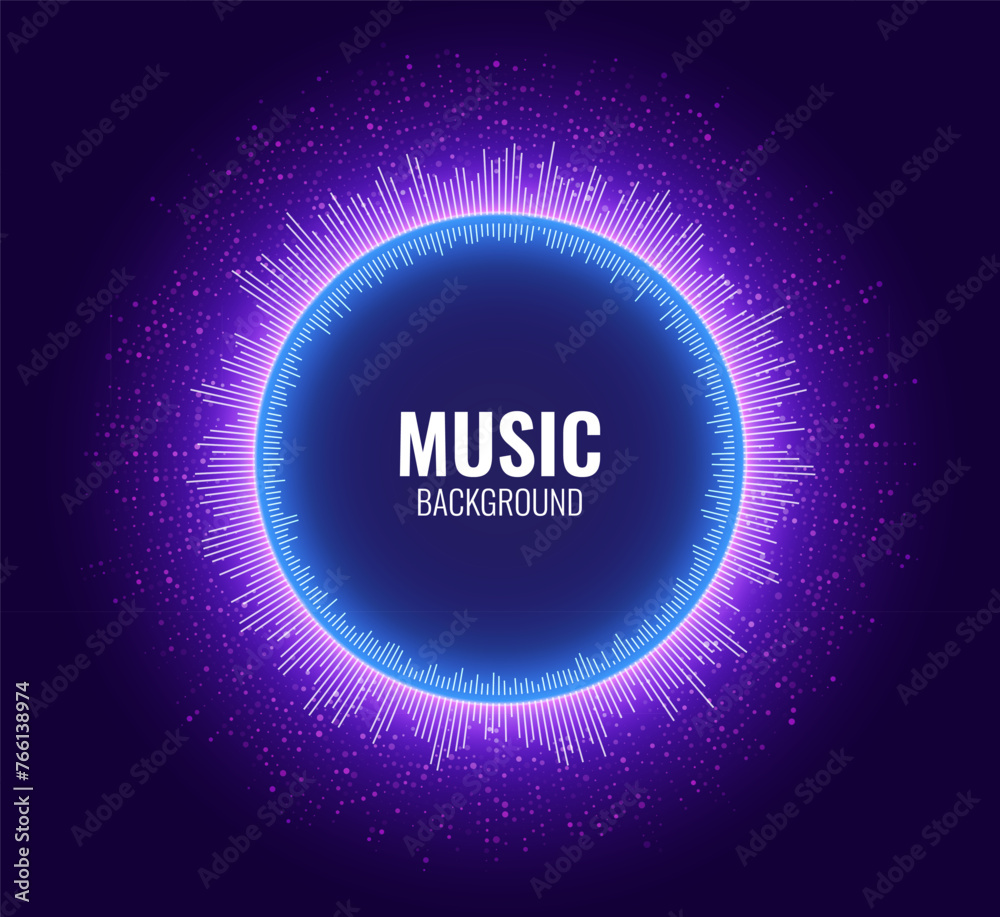 Poster bright glowing radial digital equalizer background. visualization of voice or music. circular audio 