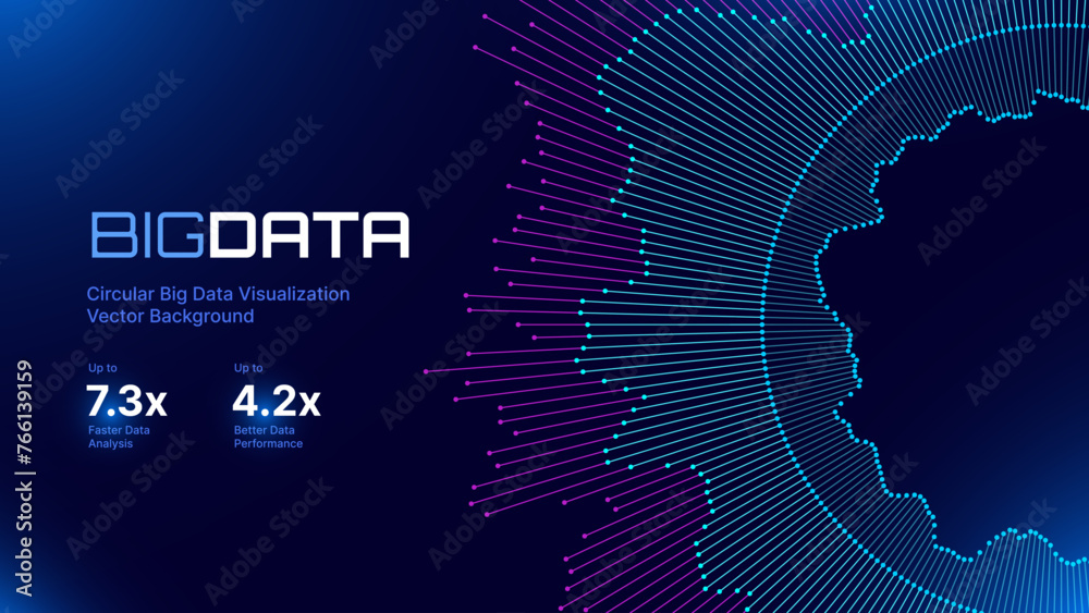 Poster Big Data Visualization Vector. Round Graph Connected Lines and Dots. Digital Statistical and Analysis Methods Visual Data Science Concept. Technology Vector Illustration.