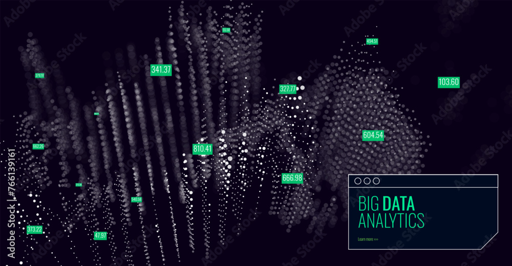 Poster Abstract Big Data Analytics DataViz. Business Graph Visualization. Business Statistics Math Data Background. Block Chain Network Connections Concept. Point Cloud Network. Vector Illustration.