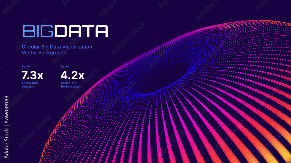 Poster Digital Big Data Flow Vector Background. Big Data Technology Lines. Abstract Science Technology Illustration. Big Data Neural Network Background Concept. AI Visualization Concept. Digital Universe
