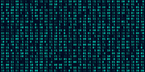 Abstract Numbers Matrix Background. Binary Computer Machine Code. Coding Programming Hacker Concept. Computer Science or Network Security Education Vector Background Illustration.