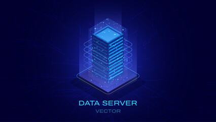 Artificial Intelligence 3D Cube Isometric Icon. Big Data Server Storage. Abstract HiTech Background. Information Processing. Cloud Data Transfer. Vector Illustration.