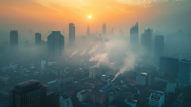 Symptoms of a PM 2.5 smog crisis evident in the hazy skyline of Bangkok serving as a stark reminder of the urgent need for sustainable solutions to combat air pollution in Thailand.