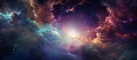 The purple sky resembles a galaxy with swirling cumulus clouds and twinkling stars. It creates a mesmerizing astronomical landscape - obrazy, fototapety, plakaty