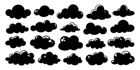 Collection Of whimsical style cloud formations , Set Of Clouds 