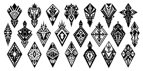 Collection of tribal style arrowhead designs with intricate patterns
