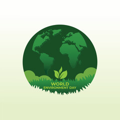 world environment day concept.Realistic world environment day with planet and leaves. green eco earth. vector illustration.