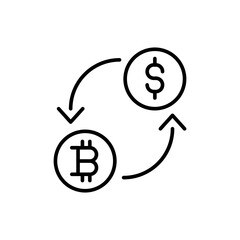 Bitcoin exchange outline icons, minimalist vector illustration ,simple transparent graphic element .Isolated on white background