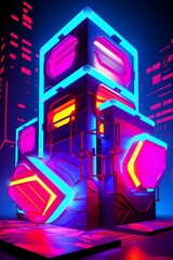 Glowing Neon Light Fantasy: A Digital Illustrator's Cyberpunk Hologram