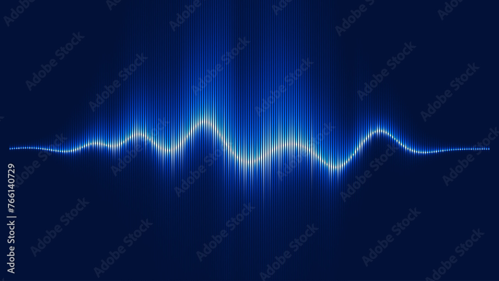 Poster Blue Speaking Sound Wave Vector Illustration. Digital EQ Equalizer Electronic Music or Voise Visualization. Blue Colorful Dynamic Wave. Audio Rhythm Lines Graph of Frequency Spectrum.