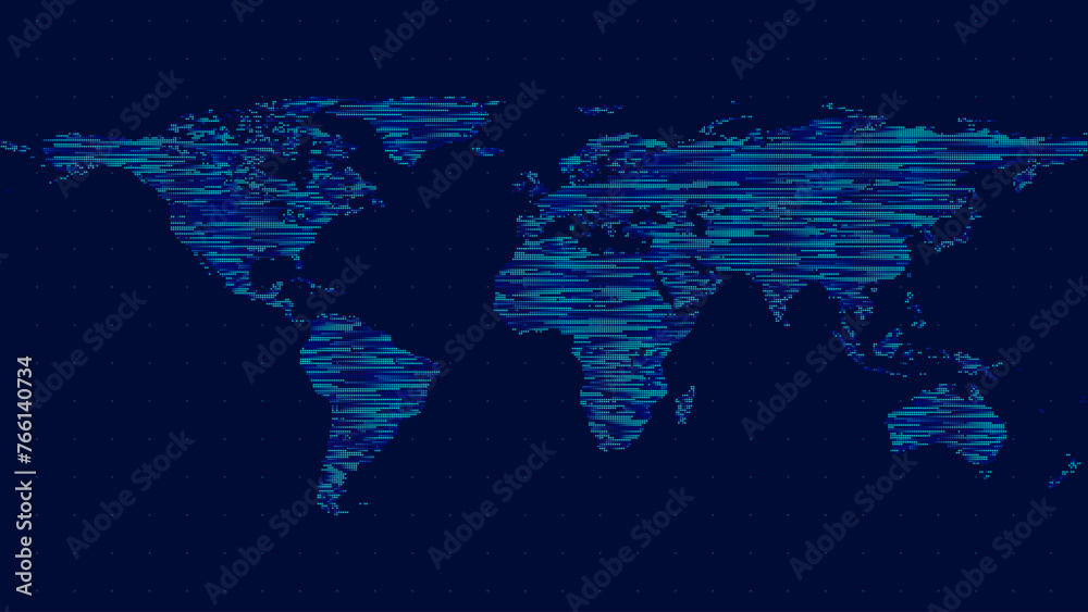 Fototapete Digital World Map Hologram. Particle Dots Map. Abstract Technology Background in Matrix Style. Vector Illustration. Hi Tech Background. Darknet Dark Web Hackers Concept.