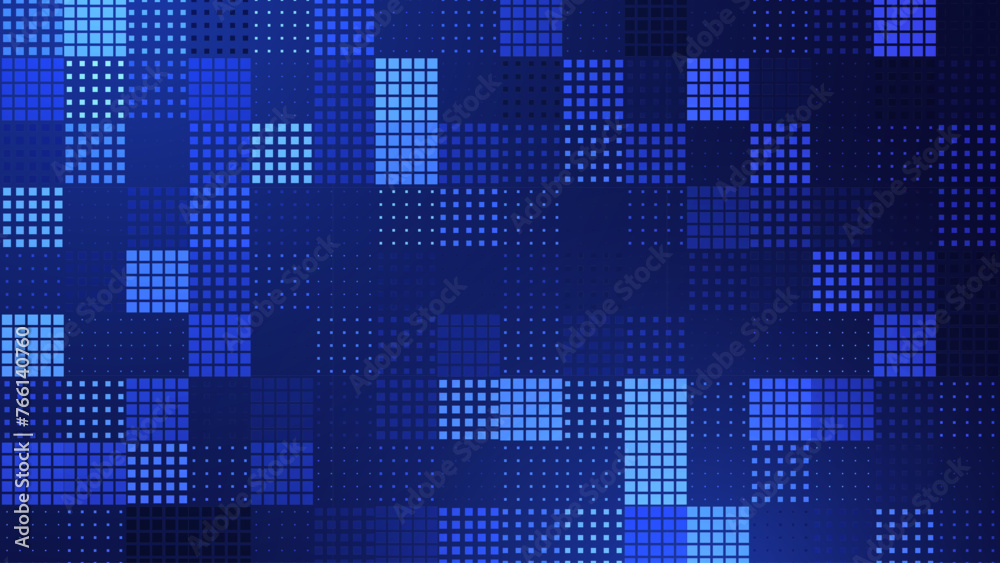 Poster Halftone Pixel Dithering Square Tiles Seamless Pattern. Abstract Tech Pixel Background. Vector Illustration. Pixel Halftone Effect Random Tiles Generative Art.