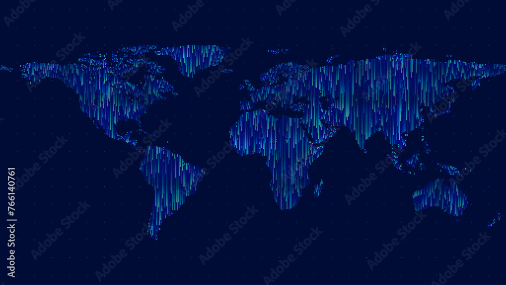Poster Digital World Map Hologram. Particle Dots Map. Abstract Technology Background in Matrix Style. Vector Illustration. Hi Tech Background. Darknet Dark Web Hackers Concept.