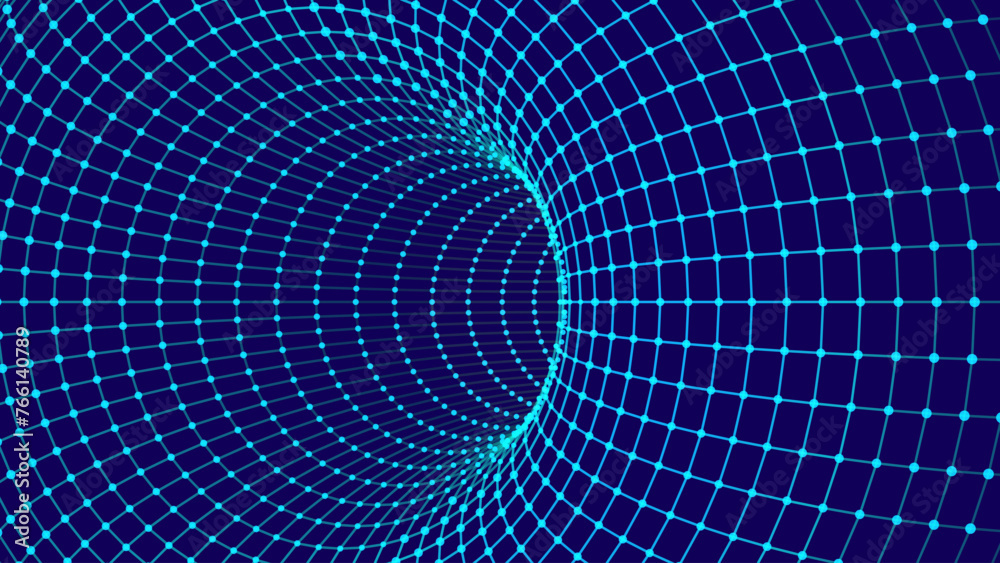 Leinwandbilder Abstract Wireframe Mesh with Hole. Abstract Science of Wormholes. Gravity Field Concept. 3D Grid Mesh. Blue Wireframe Texture. Technology or Science Vector Illustration.