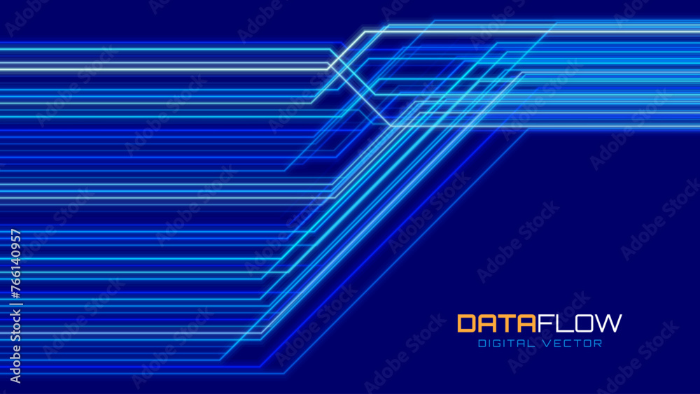 Aufkleber Futuristic Data Stream. Cyber Data Flows through Digital Lines. Data Transfer Technology. Cyberpunk, Big Data, Cybersecurity Concept. Abstract Tech Vector Illustration.