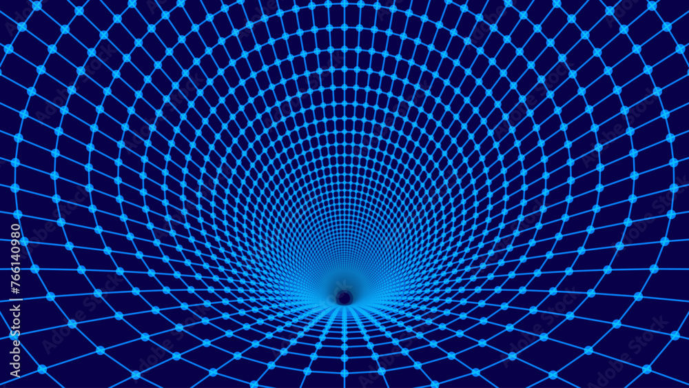 Leinwandbilder blue digital tunnel or wormhole. wireframe abstract mesh with hole. 3d tunnel grid mesh. blue hi tec