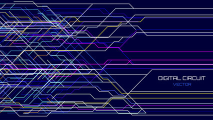 Hi-Tech Digital Circuit Board Lines Background. Electrical Lines Connections Blue Background. Futuristic Technology Design Element Concept. Vector Illustration.