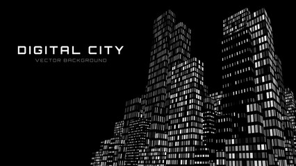 Smart Digital City Concept. Urban Architecture High Towers Concept of the Future City. BIM - Building Information Modeling. Business Industry Construction. Vector Illustration.