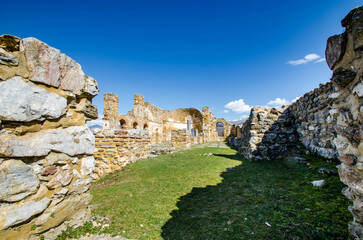 Saint Achilles Island, Greece - 03 March 2024, Remains of the Basilica of Saint Achilles. Selective...